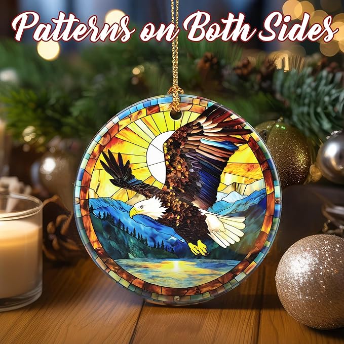 Christmas Ornaments, Dodosky 2.8in Ceramic Bald Eagle Ornament, Xmas Decor, Christmas Tree Ornaments, Xmas Decorations for Tree, Holiday Ornament, Bald Eagle Gifts, Gifts for Women Men