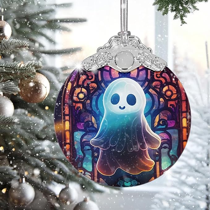 2025 Ornaments for Christmas Tree, Zmoicky Stained Glass Hanging Ornament, Christmas Ornaments Clearance, Gift Exchange Ornament, Bauble Present - The Glowing Ghost