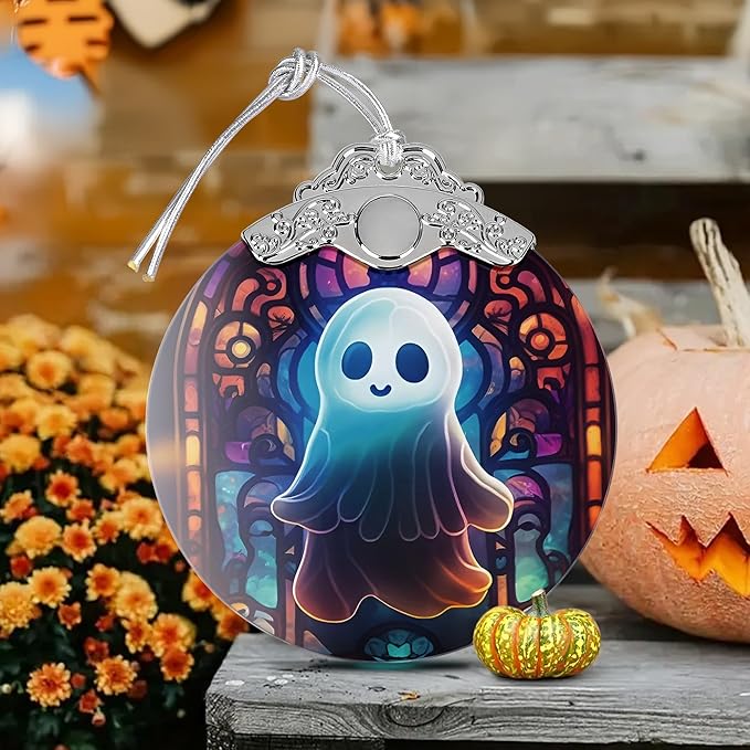 2025 Ornaments for Christmas Tree, Zmoicky Stained Glass Hanging Ornament, Christmas Ornaments Clearance, Gift Exchange Ornament, Bauble Present - The Glowing Ghost