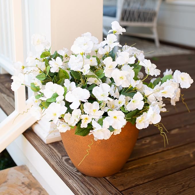 Hibiscus Artificial Flowers Plants for Outdoors Decoration, 6 Bundles Silk Hibiscus Tropical Flowers Artificial Realistic UV Resistant Fake Flower for Outside Planter Porch Patio Balcony, White