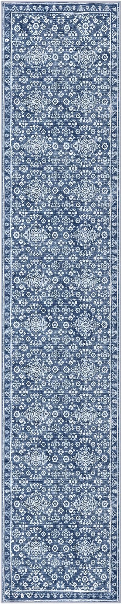 Vintage Runner Rugs for Hallway 2x10, Denim Blue White Washable Long Hallway Runner Rug Non Slip, Super Soft Kitchen Runner Rug, Printed Faux Wool Thin Carpet Runner for Entryway Bedroom