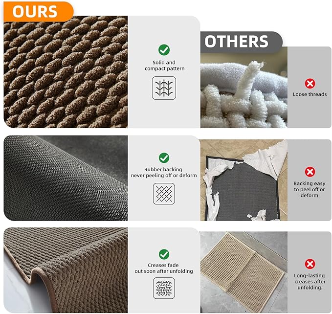 Bathroom Rugs Non Slip Washable, Super Absorbent Thin Bath Mat Quick Dry Low Pile Bathroom Rug, Brown 24"x47"