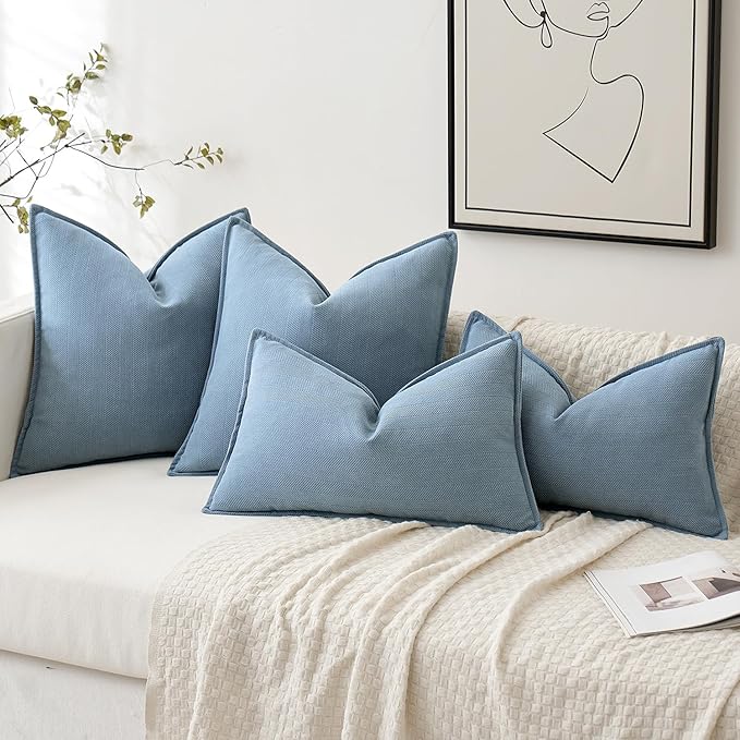 MIULEE Pack of 2 Light Blue Decorative Pillow Covers 26x26 Inch Soft Chenille Luxurious Couch Throw Pillows Farmhouse Cushion Covers Euro Shams with Elegant Design for Sofa Bed Living Room Home Decor