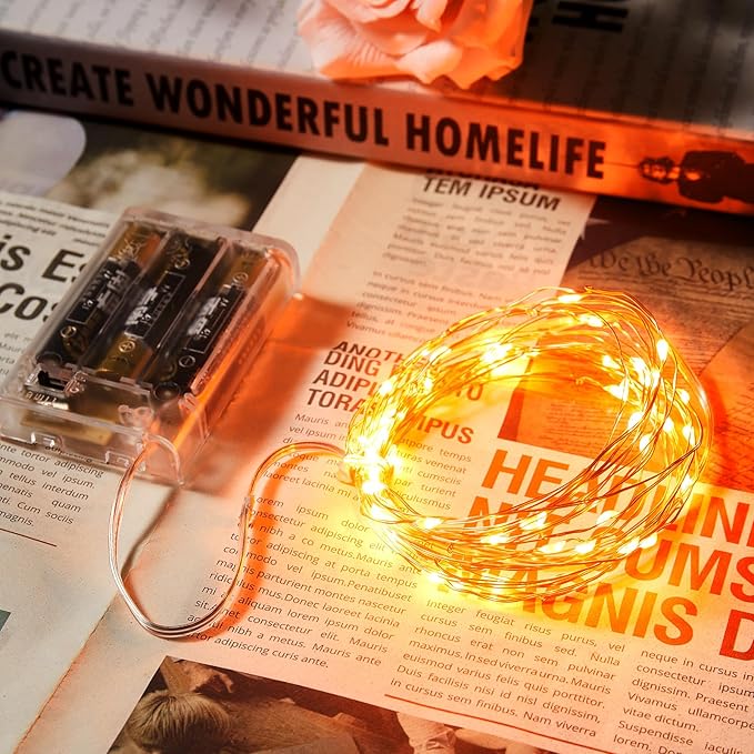 1 Pack 16.4ft Battery Operated String Lights with Timer, Orange with Synchronized Twinkle Mode, Fairy Lights Battery Powered, 50 LEDs, Idea for Christmas Bedroom Party Wedding