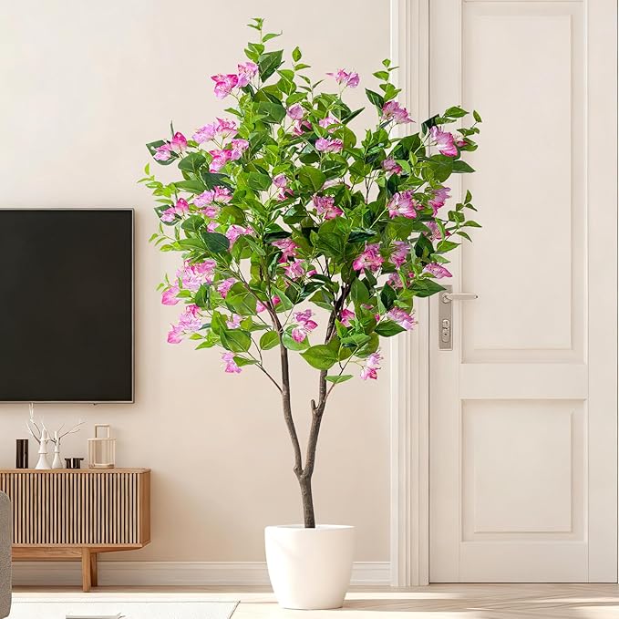 5FT Artificial Bougainvillea Tree Artificial Tree Tall Potted Fake Bougainvillea Trees for Outdoor Indoor Lifelike Potted Faux Plants with Wood Trunk and Flowers Office Wedding Home Decor