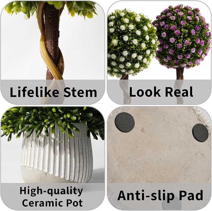 3 Pack Small Fake Plants 14 Inch in Farmhouse Concrete Planter, Artificial Boxwood Topiary ball Indoor for Home Decor, Small Faux Plants for Bathroom Bedroom Shelf Office Kitchen Room Decor - Flowers