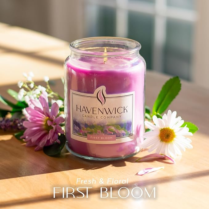 Havenwick First Bloom Soy Blend 22-oz Large Jar Candle, Long Lasting 110-130 Hour Burn Time with Single Cotton Wick, Relaxing Scented Candles for New Home Gift & Housewarming Parties