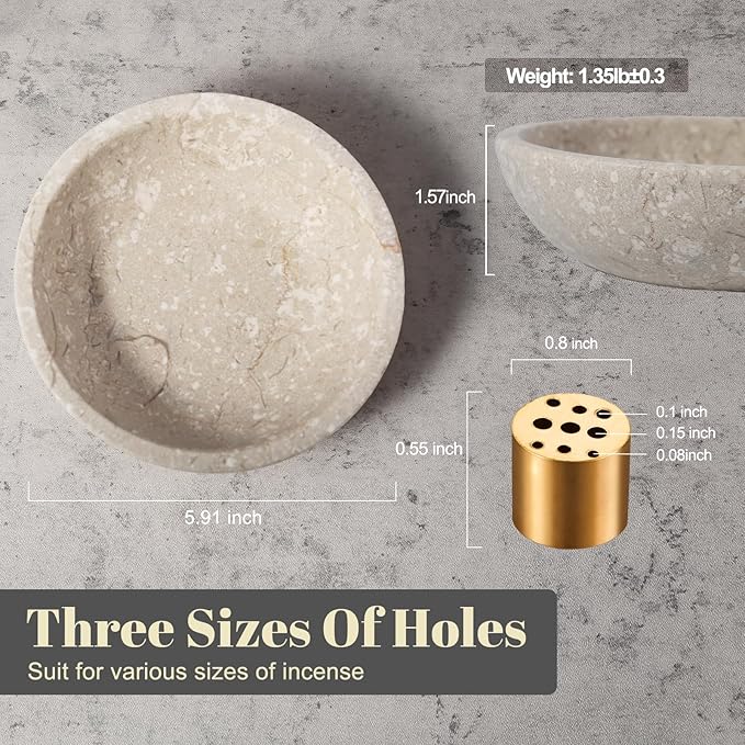 Koville Natural Marble Incense Holder, Incense Holder for Sticks with 9 Holes, Handmade Incense Burner Ash Catcher for Meditation Yoga SPA, Balsam Fir/Palo Santo/Sage/Cone (D=150-RoyalBeige)