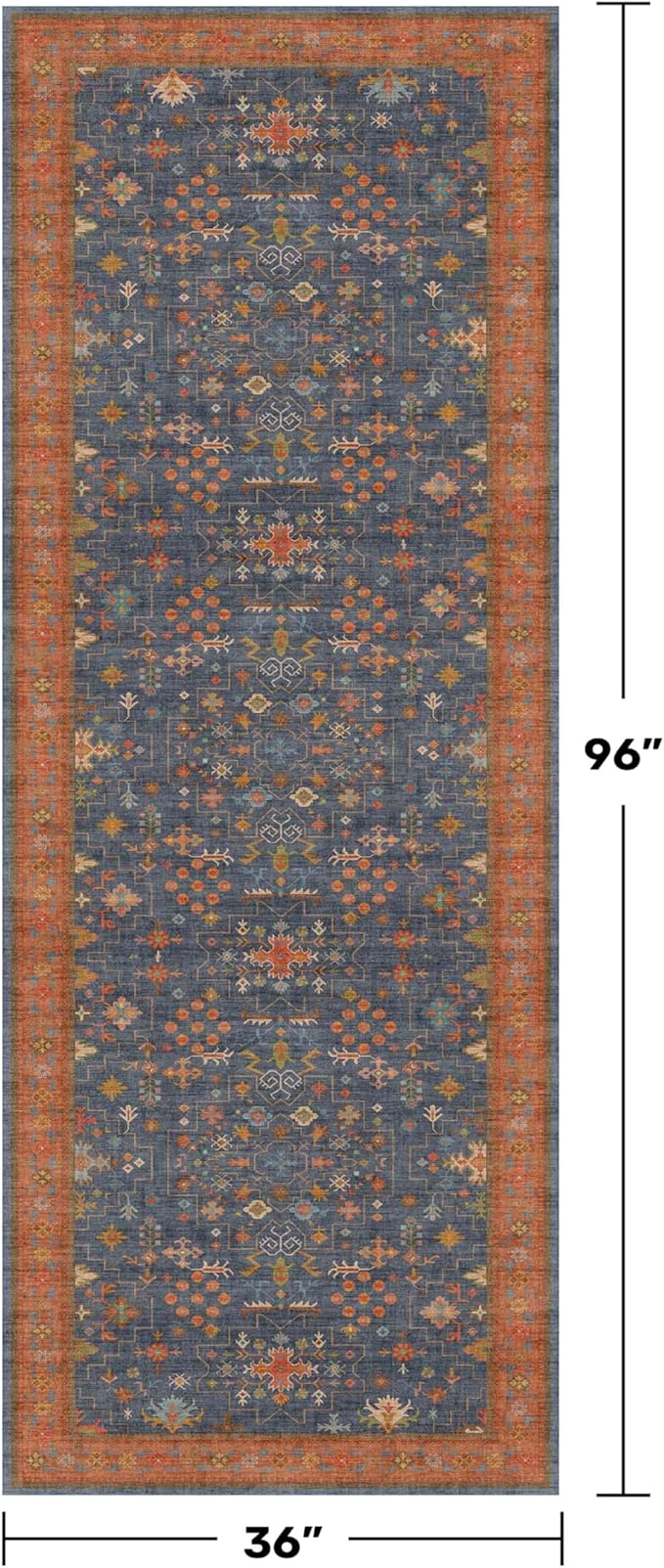 Washable 3x8 Long Runner for Wide Kitchen Floor - Navy Blue 8ft Hallway Runner Rug, Pet Friendly Waterproof Non Slip with Rubber Backing, Stain Resistant Area Rug