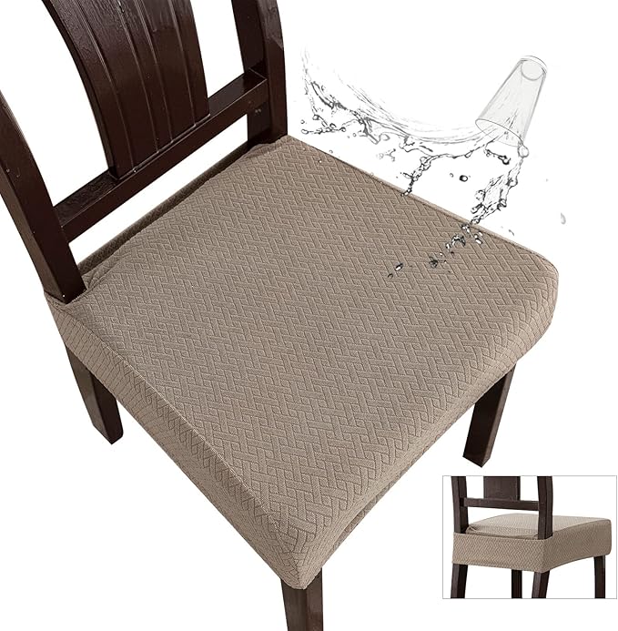 Genina Waterproof Seat Covers for Dining Room Chair Covers Waterproof Dining Chair Covers (6 PCS-Rear-Covered, Taupe)