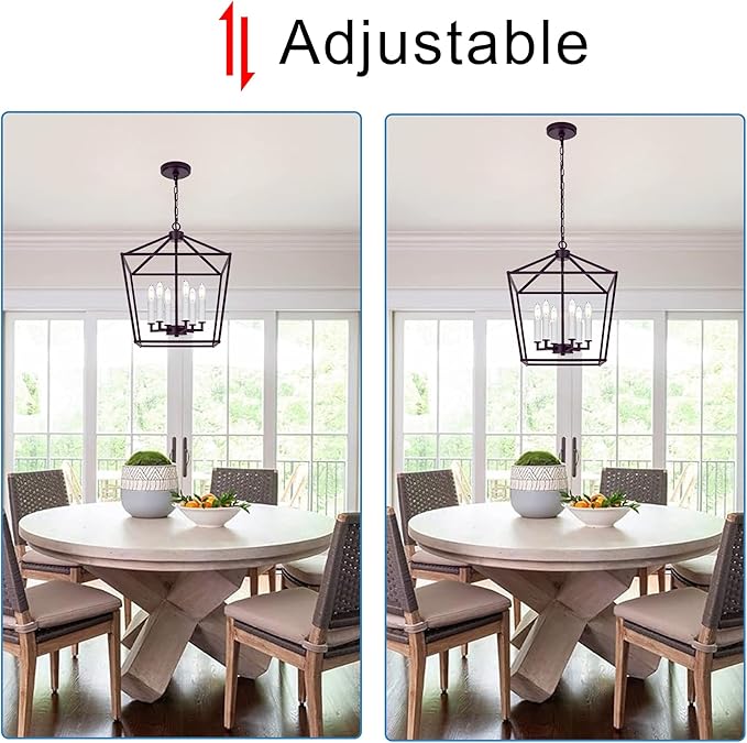 MELUCEE Vintage Lantern Pendant Light 6 Light Industrial Cage Chandelier with E12 White Candle-shaped Base Oil Rubbed Bronze Rustic Geometric Hanging Light Fixture for Kitchen Island Foyer Dining Room