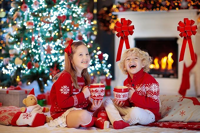 3pcs Red Velvet Ribbon Christmas Bows with Golden Wire, Handmade(26"x 12") Wired Large Ribbons, Thanksgiving/Christmas Tree Topper, Garland/Wreath, Tree Topper Decor