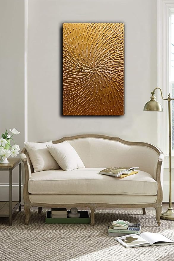 YaSheng Art -24x36inch Large Abstract Art Oil Paintings on Canvas metal golden Gradient color Abstract Artwork Modern Home Decor Canvas Wall Art Ready to Hang for Living Room Bedroom