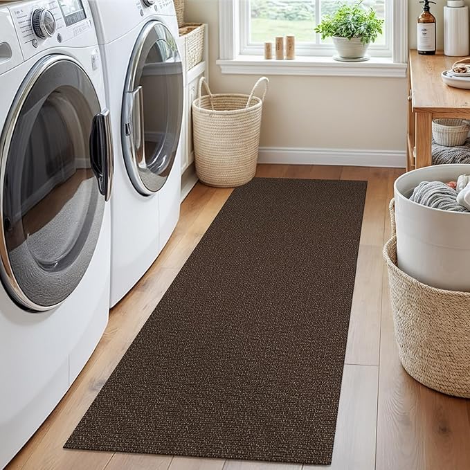 EARTHALL Washable Runner Rug 2x5 Ft Non Slip Runners for Hallways Cotton Rubber Backed Kitchen Runner Braided Indoor Floor Carpet Runners for Entryway, Hallway, Kitchen, Bedroom, Brown/Coffee