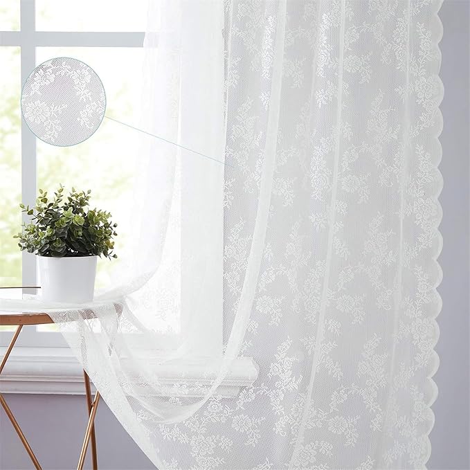 Soft Polyester Lace Curtain Breathable Sheer Window Covering Drape for Privacy and Light in Any Room Drape