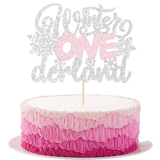 Gyufise 1 Pack Winter Wonderland Decorations Silver Pink Winter Onederland Cake Topper Winter Onederland Party Decorations for Birthday Winter Onederland 1st Birthday Party Supplies