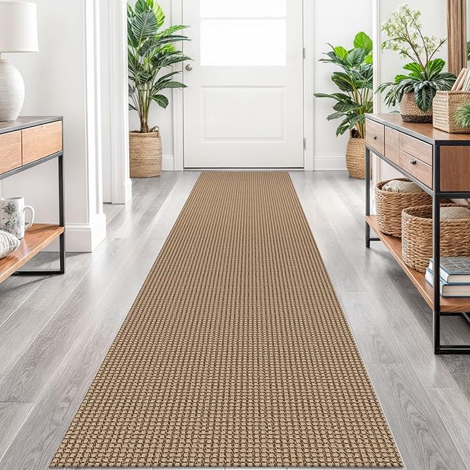 Braided Runner Rug 2x10 Ft Washable Runners for Hallways Non Slip Kitchen Runner Rug Cotton Long Entryway Runner Indoor, Woven Carpet for Hall Kitchen Entryway, Orange/Tan/Brown