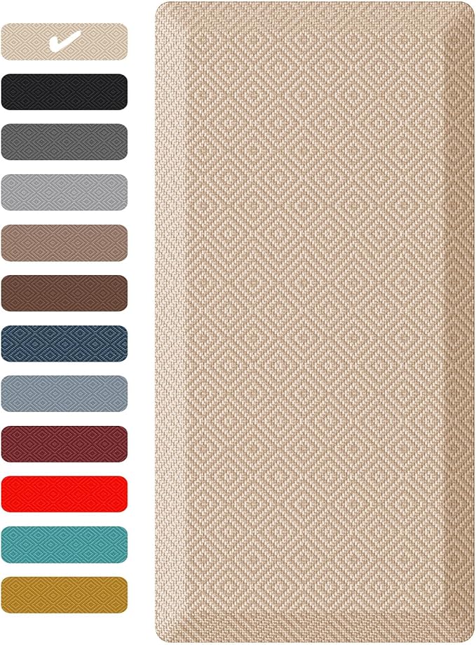 Ophanie Kitchen Mats for Floor, 3/4 Inch Thick Kitchen Rugs, 20'' x 48'' Anti Fatigue Standing Cushioned Mat, Waterproof,Comfort Ergonomic Mat for Office, Home, Sink, Beige Non-Slip Bottom