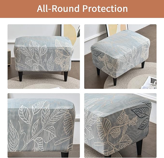 Eco-Ancheng Chair Cover Stretch Ottoman Cover Rectangular Storage Ottoman Slipcover Footrest Stool Covers Ottoman Slipcovers for Foot Stool with Nonslip Elastic Bottom