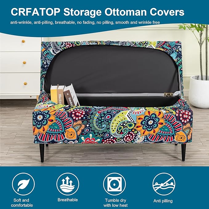 CRFATOP Printed Rectangle Ottoman Stool Cover Stretch Folding Storage Footstool Bench Slipcovers Upholstered Foot Chest Chair Covers Washable Entryway Furniture Protector with Elastic Bands,S,11