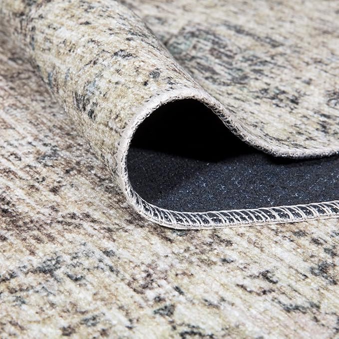 Bloom Rugs Washable Non-Slip 2x3 Rug - Beige Brown/Teal Traditional Oriental Area Rug for Living Room, Bedroom, Dining Room, and Kitchen - Exact Size: 2' x 3'