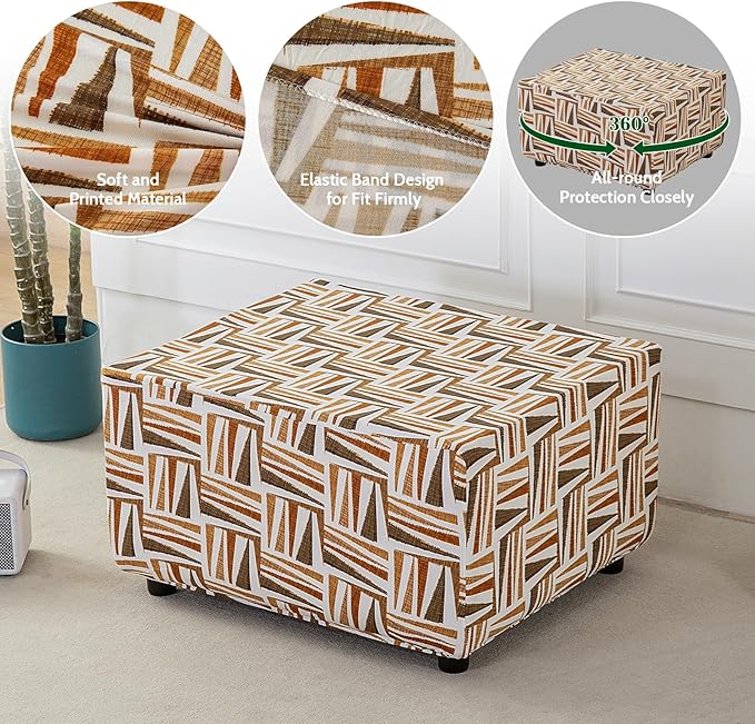 HAOYONG Ottoman Cover Rectangle Printed, Stretch Footstool Slipcover Soft Fabric Protector for Rectangular Ottoman in Living Room or Bedroom Washable Medium