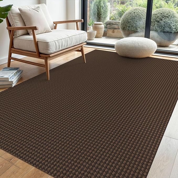 EARTHALL Woven Area Rug 4x6 Ft Washable Rugs for Entryway Non Slip Braided Throw Rugs Bedroom Carpet Cotton Entry Rug Cotton Floor Carpets for Bedroom Dining Room Living Room, Brown