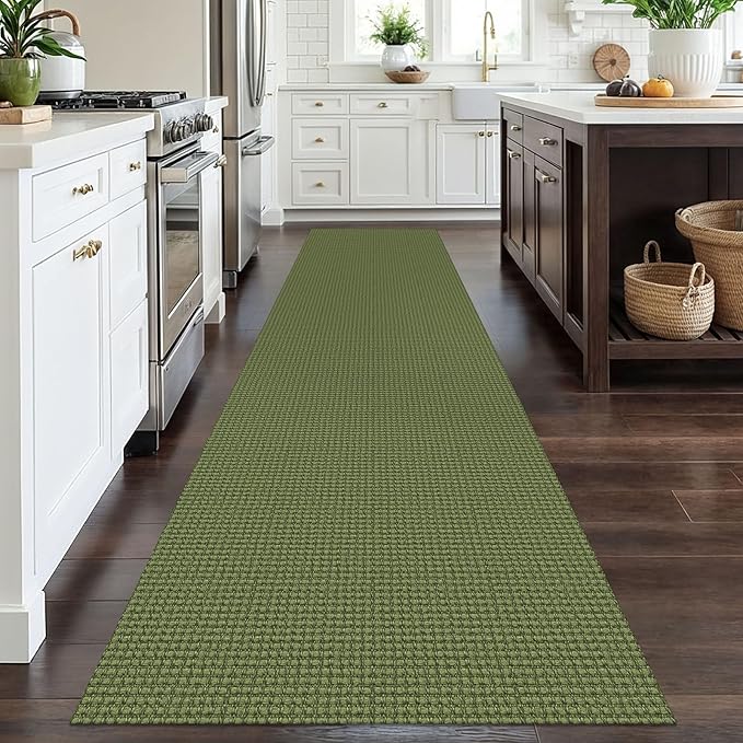 EARTHALL Runner Rug 3x12 Ft Washable Runners for Hallways Extra Long Woven Non Slip Entryway Runner Braided Kitchen Runner Indoor Outdoor Carpet Runners for Entryway, Hall, Foyers, Green