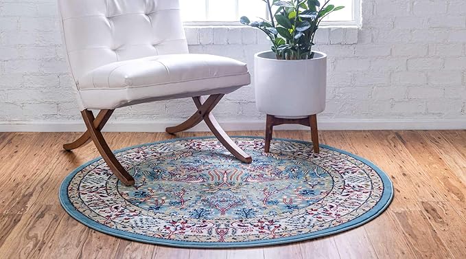 Unique Loom Narenj Collection Area Rug - Bristol (5' 1" Round, Blue/ Beige)