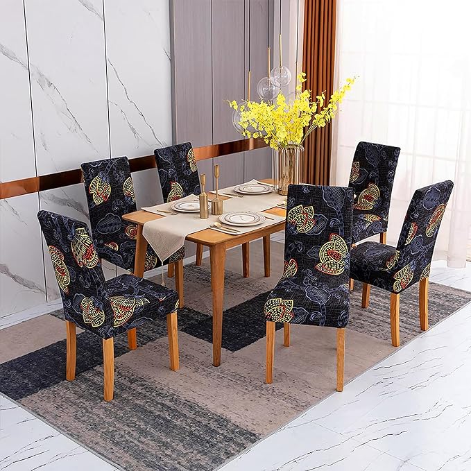 Sufdari Dining Chair Covers,Kitchen Chair Cover,Parsons Chair Slipcover,Spandex Chair Protectors for Dining Room Stretch Chairs Cover Set of 8 -Gold Leaves