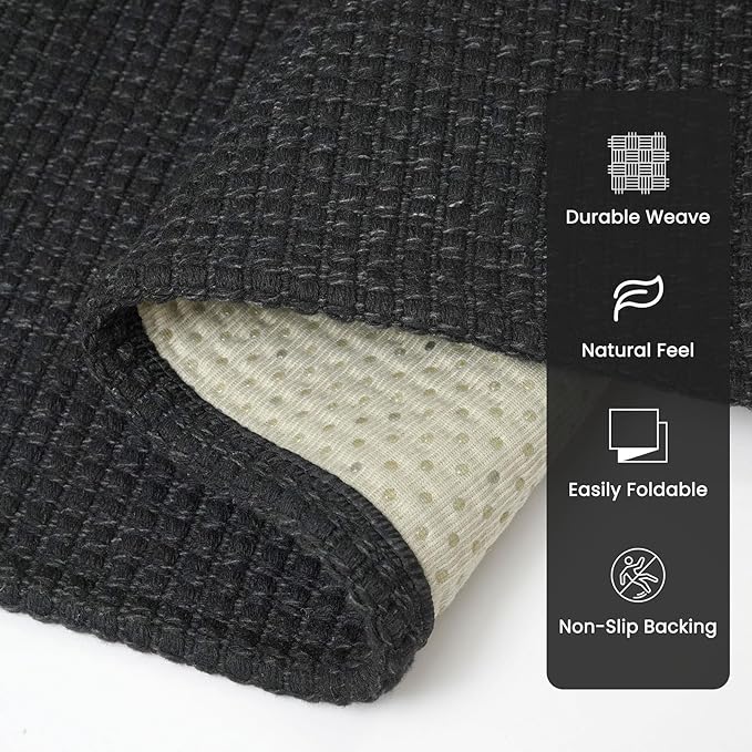 Braided Area Rug 3x5 Ft Washable Rugs for Entryway Non Slip Throw Rugs Boho Door Mat Indoor Entrance Cotton Kitchen Mats Woven Front Door Carpet for Foyer Living Room, Black/Grey