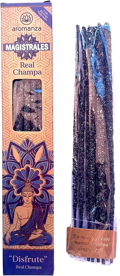 Sahumerios MAGISTRALES. Premium Incense. (Real Champa - Joy) Therapeutic. Natural Resins. Inspiring Messages in Each Box. Hand Made. Organic. 8 Count.