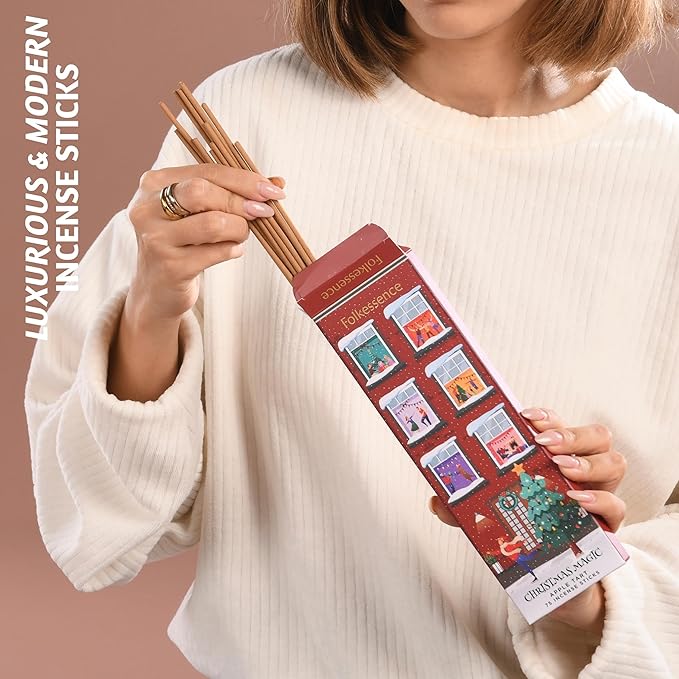 Folkulture Christmas Incense Sticks for Home | Pack of 75 Natural & Non-Toxic Incense for Cleansing | Organic Apple Tart Scent | Xmas Gifts for Her | Christmas Magic
