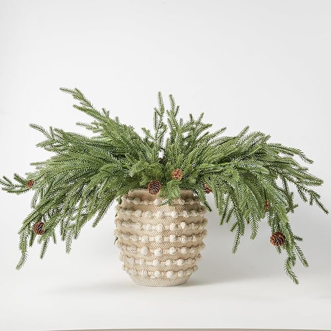 DN DECONATION Artificial Christmas Norfolk Pine Stems, Faux Pine Branches with Cones 35.4" 6PCS - Greenery Fake Pine Needles for Vase Arrangements, Winter, Holiday Indoor Outdoor Home Decor
