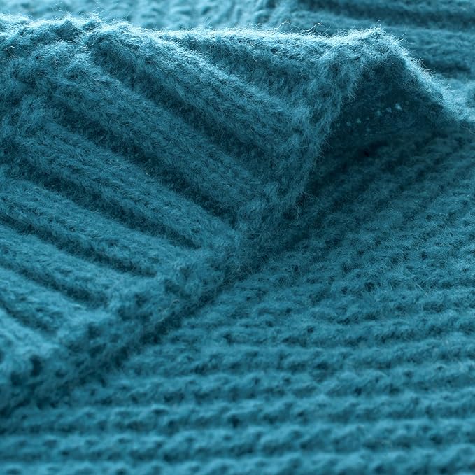 Knitted Throw Blanket 60"X80", Teal Knit Throws for Bed, Super Soft Boho Chevron Blankets for Couch Sofa Chair Room Decor, Textured Decorative Farmhouse Cozy Lightweight