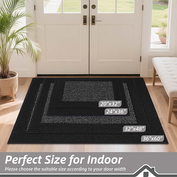 BEQHAUSE Indoor Door Mat 36" x 60", Dirt Trapper Door Mats Non-Slip Entryway Rugs Washable, Resist Dirt Absorbent Welcome Mat, Low Profile Floor Mats for Front Back Door and Entryway, Black