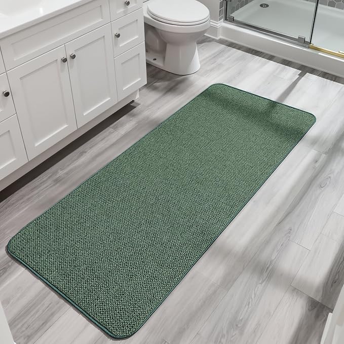 Bath Mat,Ultra Thin Bathroom Runner Rugs,Large Bath Mats for Bathroom,Quick Dry,Non-Slip,Machine Washable,Low Pile,Bath Rug,Shower Outside,Sink,Home Decor Accessories.Green,3'x5'(36x60inch)