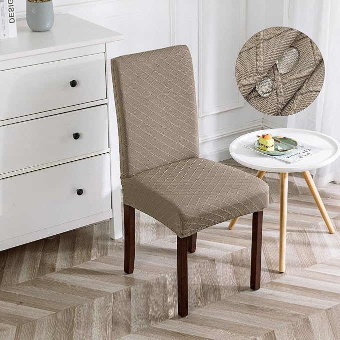 Genina Waterproof Chair Covers for Dining Room Dining Chair Covers Kitchen Parsons Chair Covers (Taupe, 4 PCS)