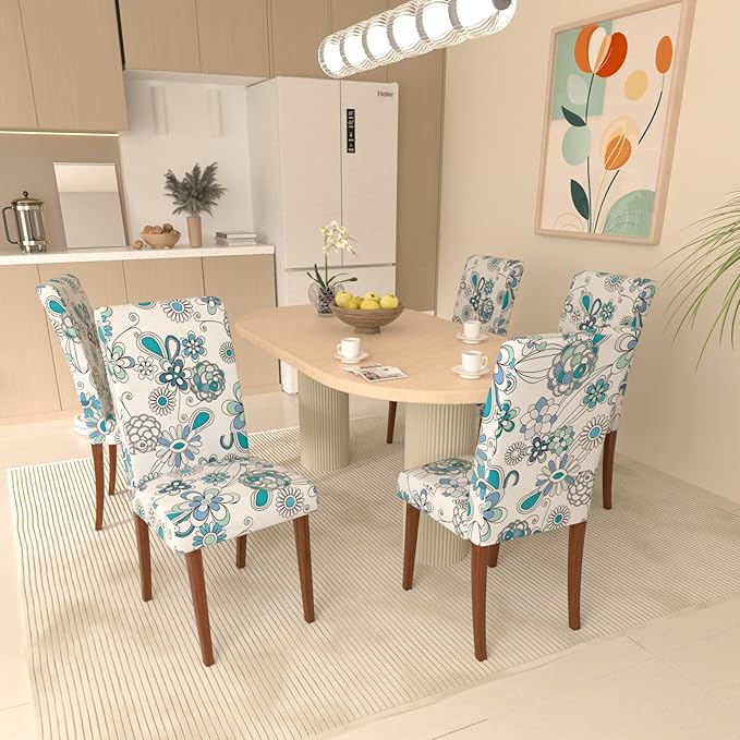 Stretch Dining Chair Covers Set of 4,Floral Print Chair Covers,Soft Removable Washable,Pet Friendly Furniture Protector,Universal Chair Slipcovers for Home, Kitchen,Ceremony Dining Room Seat
