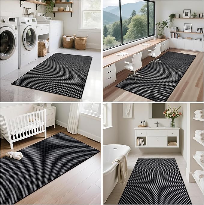 2x8 ft Runners for Hallways Extra Long Woven Washable Kitchen Runner Mat Rugs Non Slip, Soft Entryway Laundry Hall Floor Runner Carpet for Bedroom Hallway Living Room, Black