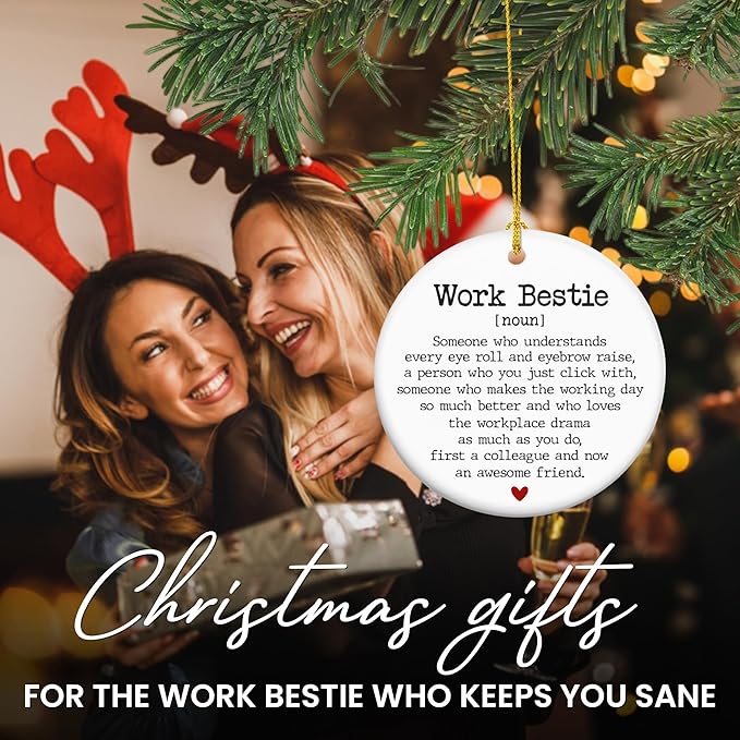 Christmas Work Bestie Gifts for Women Friends - Ceramic Christmas Ornaments 2025 for Xmas Decorations - Inspirational Friend Gifts for Coworkers, Friend Gift, Coworker Gift Ideas