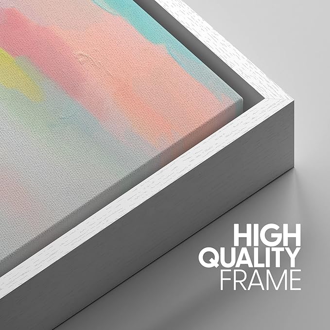 SIGNWIN Framed Canvas Print Wall Art Set Watercolor Pastel Rainbow Paint Stroke Shapes Abstract Illustrations Modern Art Decorative Nordic Calm/Zen for Living Room, Bedroom, Office - 24"x36"x3 White