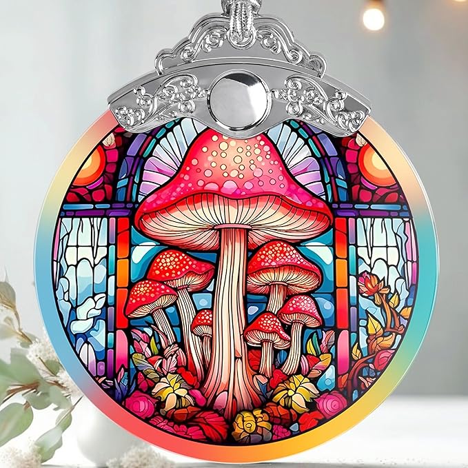 Stained Glass Christmas Ornament, Jocidea Mushroom Christmas Decorations, Christmas Tree Ornament, Mushroom Lovers Gifts, Holiday Decor and Xmas Gifts Ideas