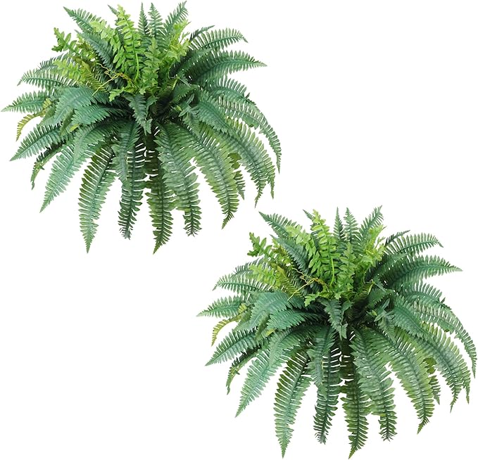 Fake Ferns Artificial Ferns for Outdoors Large Faux Ferns UV Resistance for Outdoor Large Planter Realistic Artificial Boston Fern Plants for Garden Balcony Terrace Decor 25.6In,2Pack,60Leaves