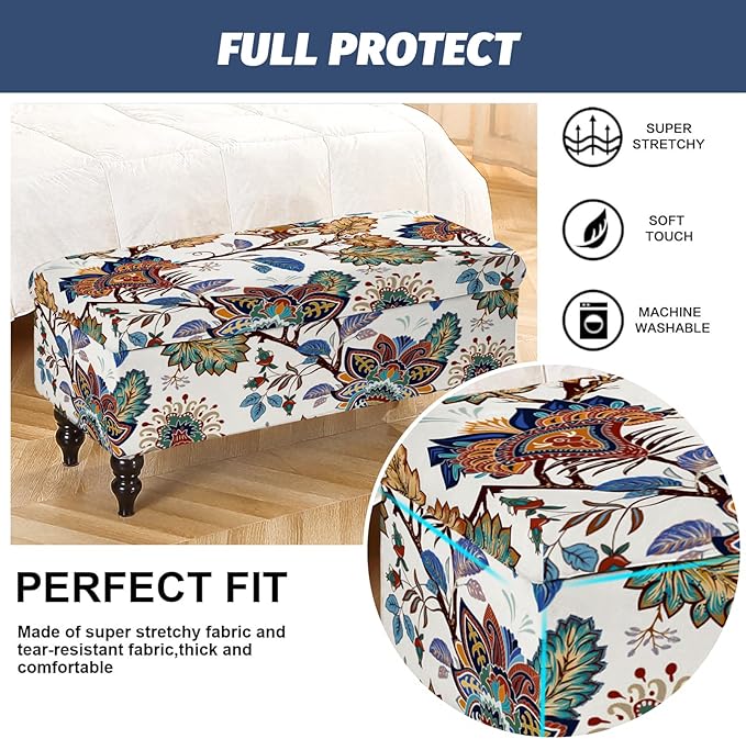 FUANGUI Ottoman Cover Stretch Storage Ottoman Bench Slipcover Jacquard Folding Storage Bench Ottoman Cover Footrest Stool Slipcover Footstool Protector Cover with Elastic Bottom Fit Length,Large