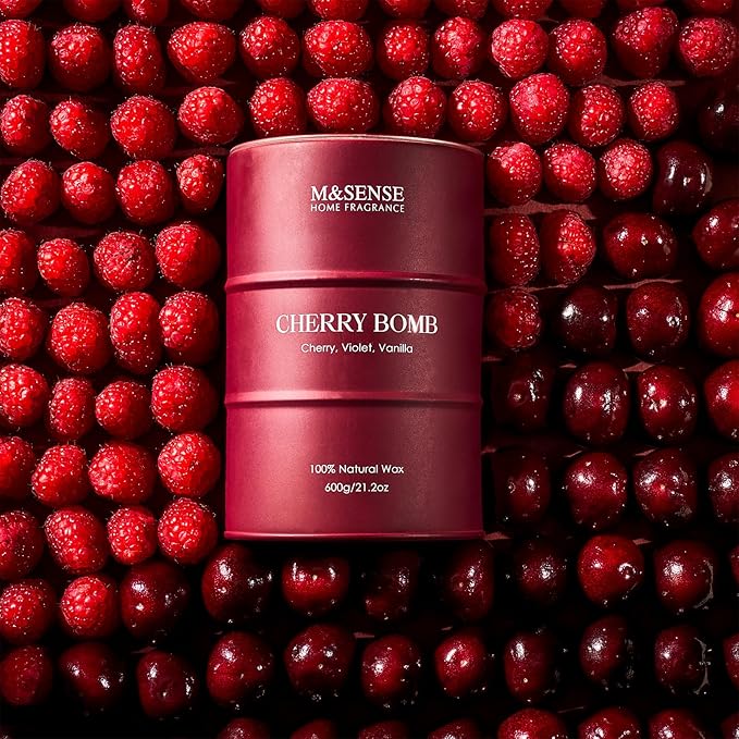 M&SENSE Cherry Bomb Scented Candles, Large Sweet Candle for Home Scented, Natural Soy Wax Candle, Candles Gifts for Women, 21.2 oz 120 Hours Burn