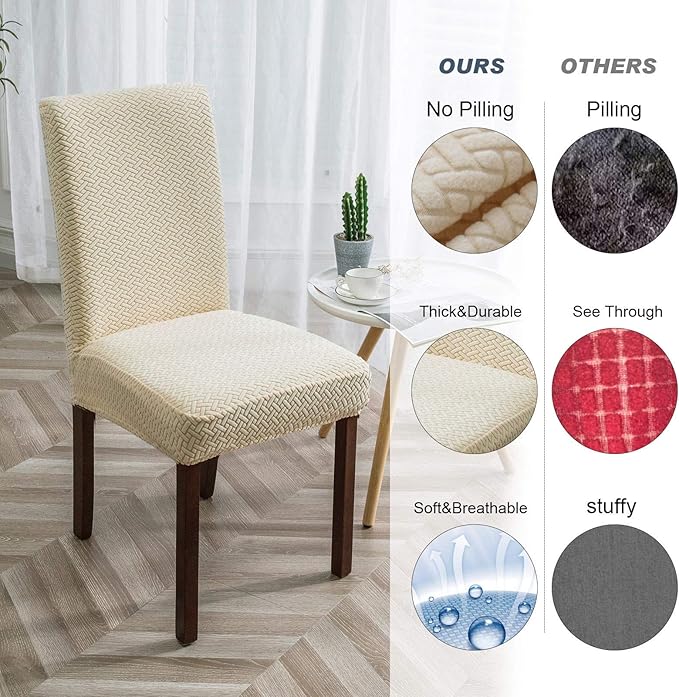 Genina Chair Covers for Dining Room Set of 4 Dining Chair Slipcovers Stretch Kitchen Parsons Chair Cover,Beige