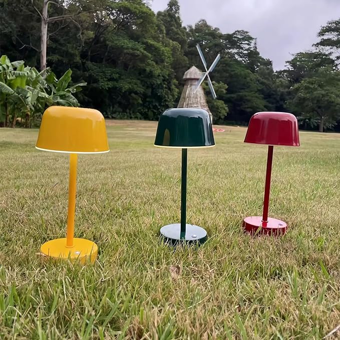 Rechargeable Table Lamp, Yellow Mushroom Table Lamp with USB Port, Battery Operated Touch Small Lamp for Nightstand, Bedside, Bedroom, Living Room, Dining Room