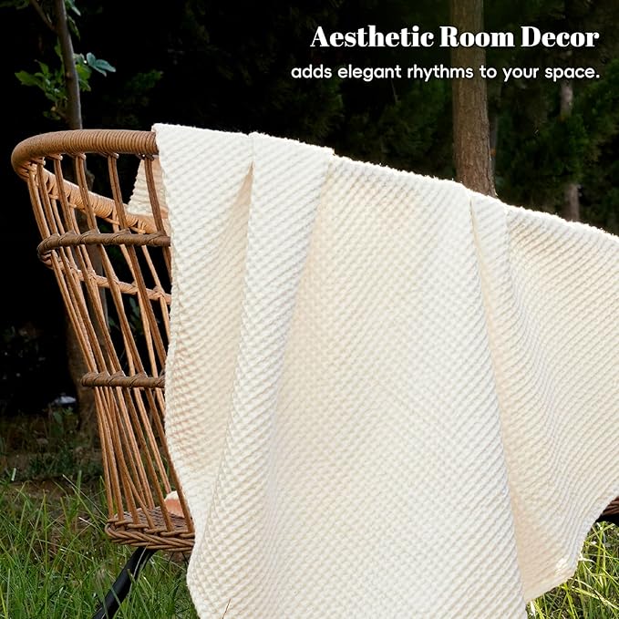 PHF 100% Cotton Waffle Weave Blanket Twin Size for Bed,Snag Proof Lightweight Breathable Moisture-Wicking Throw for Couch,Great for Layering in Cold Weather,Machine Washable,Home Decor Gift-Cream