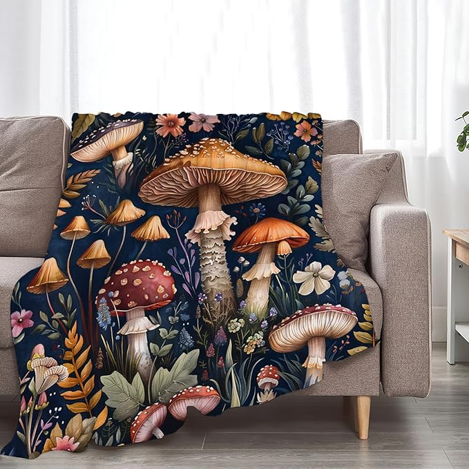 Tijuboni Mushroom Throw Blanket Mushroom Gifts for Girls Women Boys Men Kids Adults Soft Flannel Fleece Blanket for Couch Sofa Bed Home Decor 60"x80"